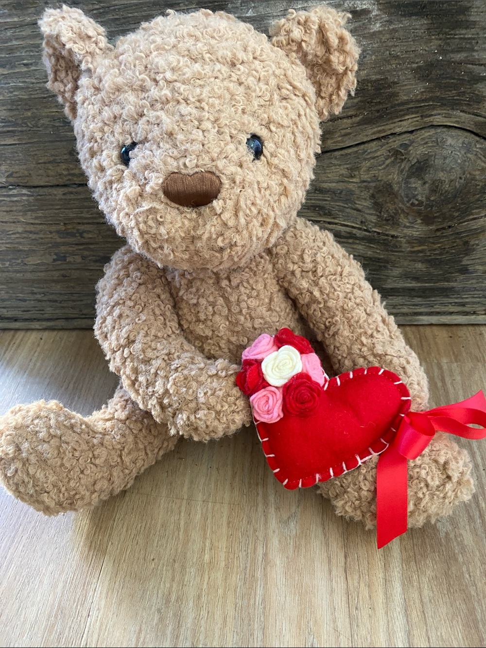 Tristan Plush Teddy Bear with Red Heart and Pink Rose Accents